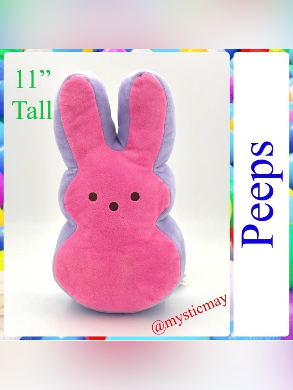 11” Tall PEEPS Pink w Purple Marshmallow Bunny Rabbit Plush Stuffed Animal